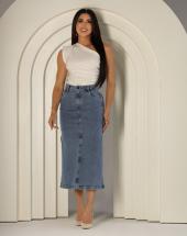 Saia Jeans Midi Fenda Lateral Atacado 44 Goiânia