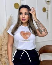 T-shirt Feminina Branca de Coração Atacado 44 Goiânia