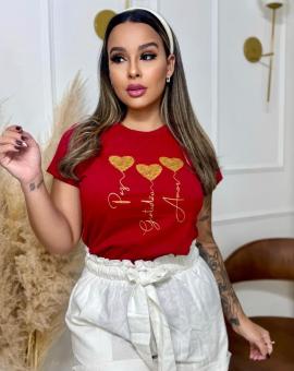 T-shirt Feminina Vermelha de Coração