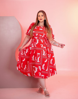 Vestido Estampado Forrado Plus Size