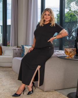 Vestido Longo Bicolor de Manguinha