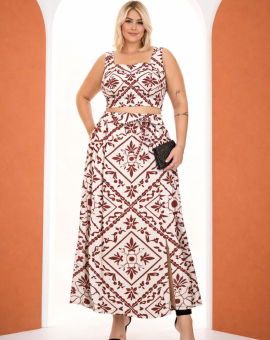 Conjunto Plus Size Saia Longa Estampada