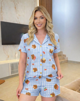 Pijama Feminino Americano Estampado Delicado