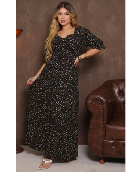 Vestido Longo Estampado Manga 3/4