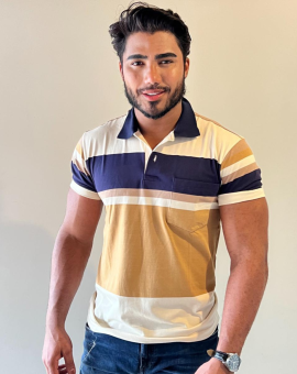 Polo Listrada Masculina com Bolso