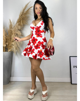 Vestido Curto Rodado Estampa Floral