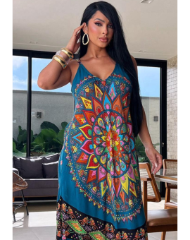 Vestido Indiano Trapézio Estampado