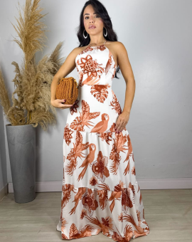 Vestido Longo Estampado Saia 3 Marias