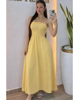 Vestido Longo Liso Amarração Pescoço