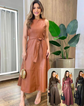 Vestido Regata no Courino com Cinto