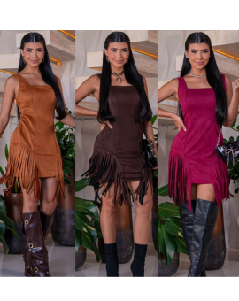 Vestido Suede com Franja Country