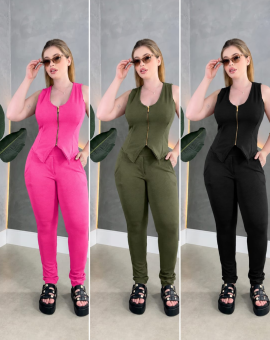 Conjunto Feminino Calça e Colete de Zíper