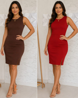 Vestido Tubinho Básico com Fenda