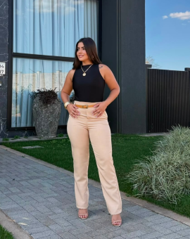 Calça Feminina Alfaiataria Bege Elegante
