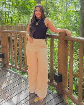 Calça Feminina Pantalona Básica Bege
