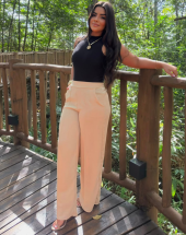 Calça Feminina Pantalona Básica Bege Atacado 44 Goiânia