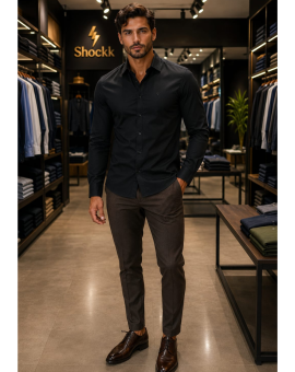 Camisa Social Masculina Preta Lisa