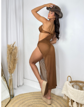 Vestido Saída de Praia Longa Marrom Atacado 44 Goiânia