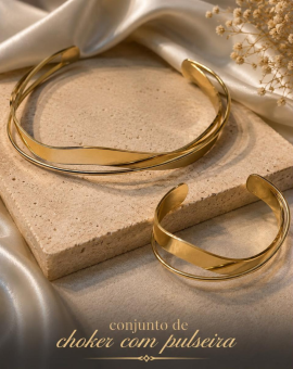 Conjunto de Choker com Pulseira Dourada