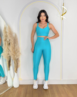 Conjunto Top e Calça Azul na Poliamida