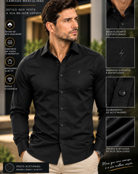 Camisa Social Masculina Preto Acetinado