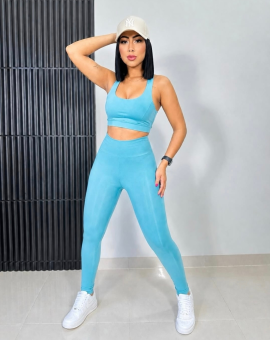 Conjunto Fitness Azul Top e Calça