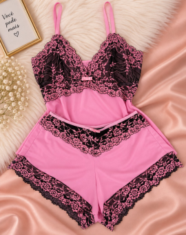 Pijama Feminino Rosa de Renda